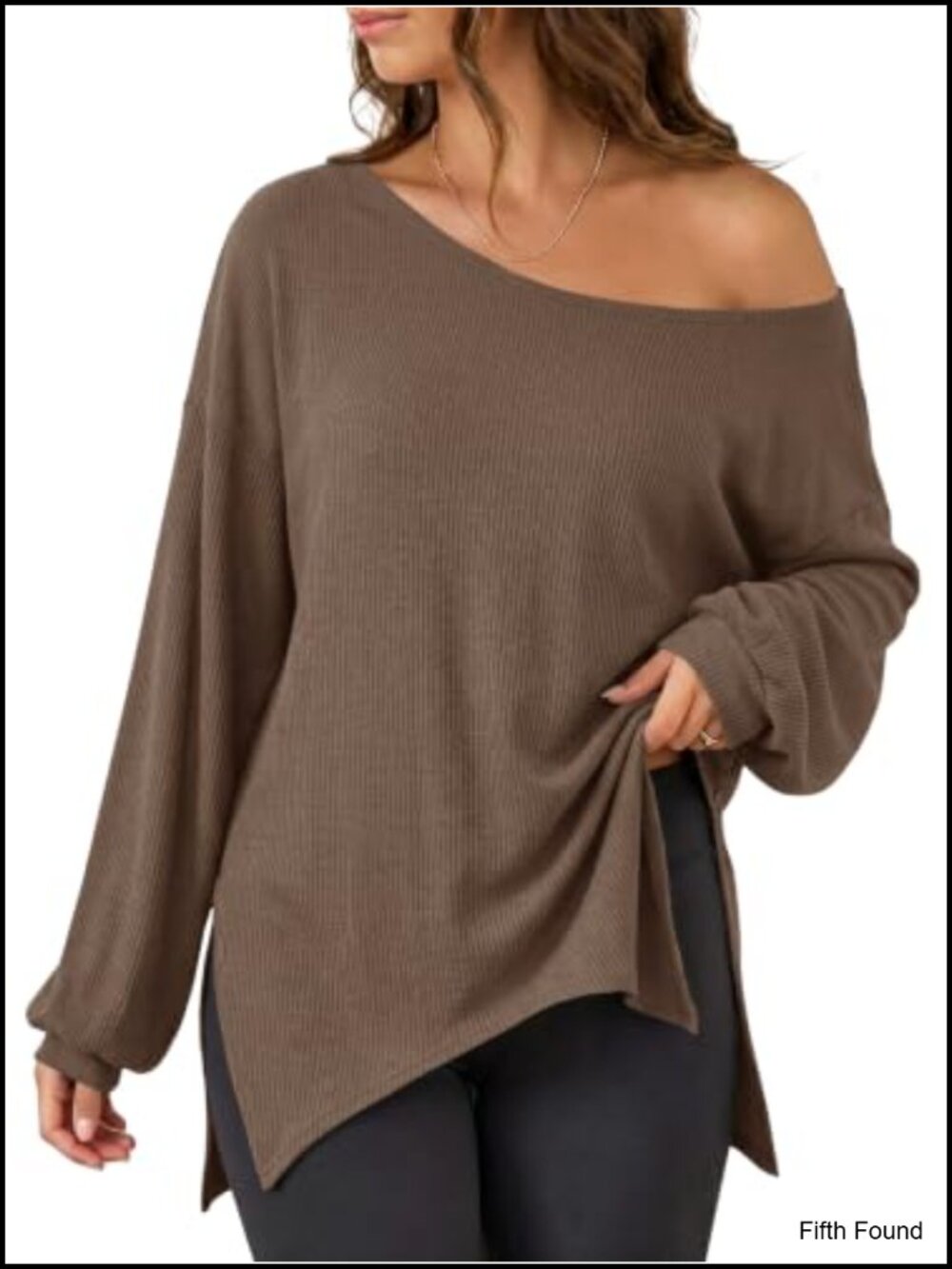 Oversized Off Shoulder Ribbed Knit Sweatshirt Tunic Pullover